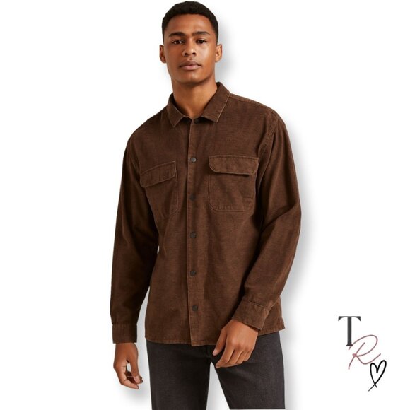 All Saints Men’s Casual Fall Button Down Flannel Shirt in Brown Size Large - Picture 1 of 11